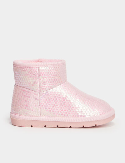 Bottines fourrées à sequins rose fille