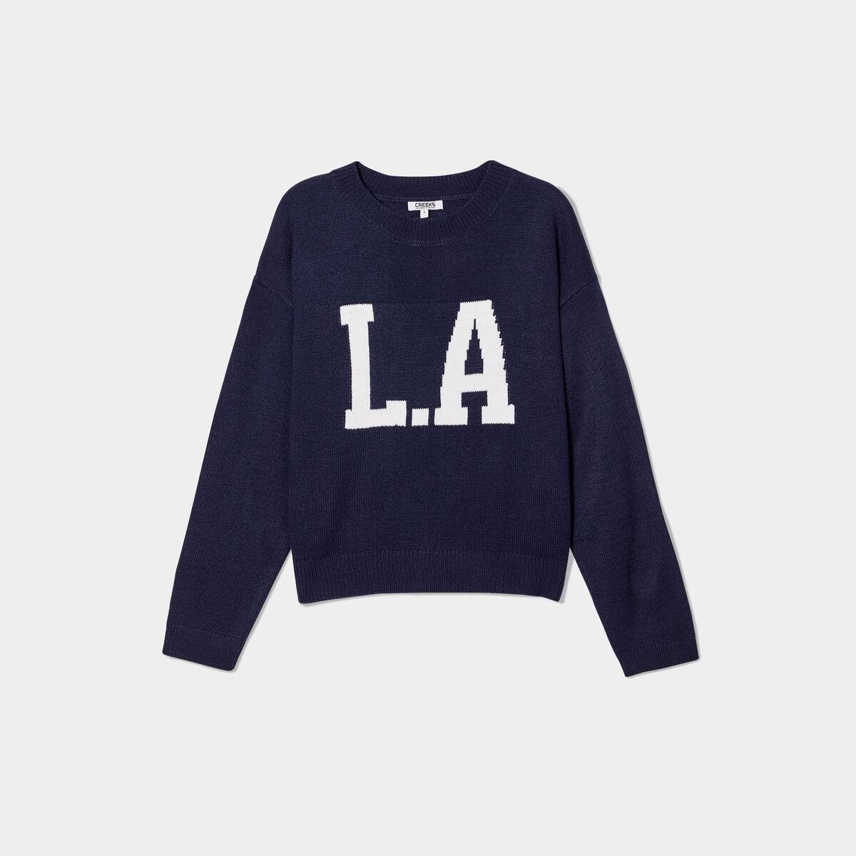 Pull col rond manches longues Creeks bleu marine femme