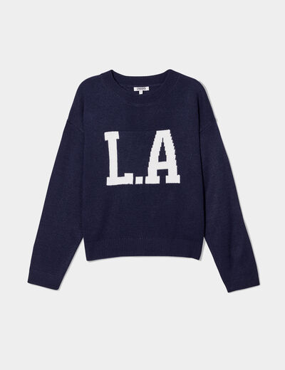 Pull col rond manches longues Creeks bleu marine femme