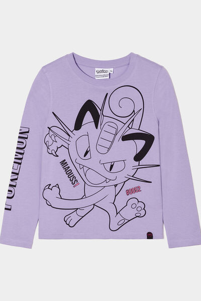 T-shirt manches longues Pokémon Miaouss parme fille