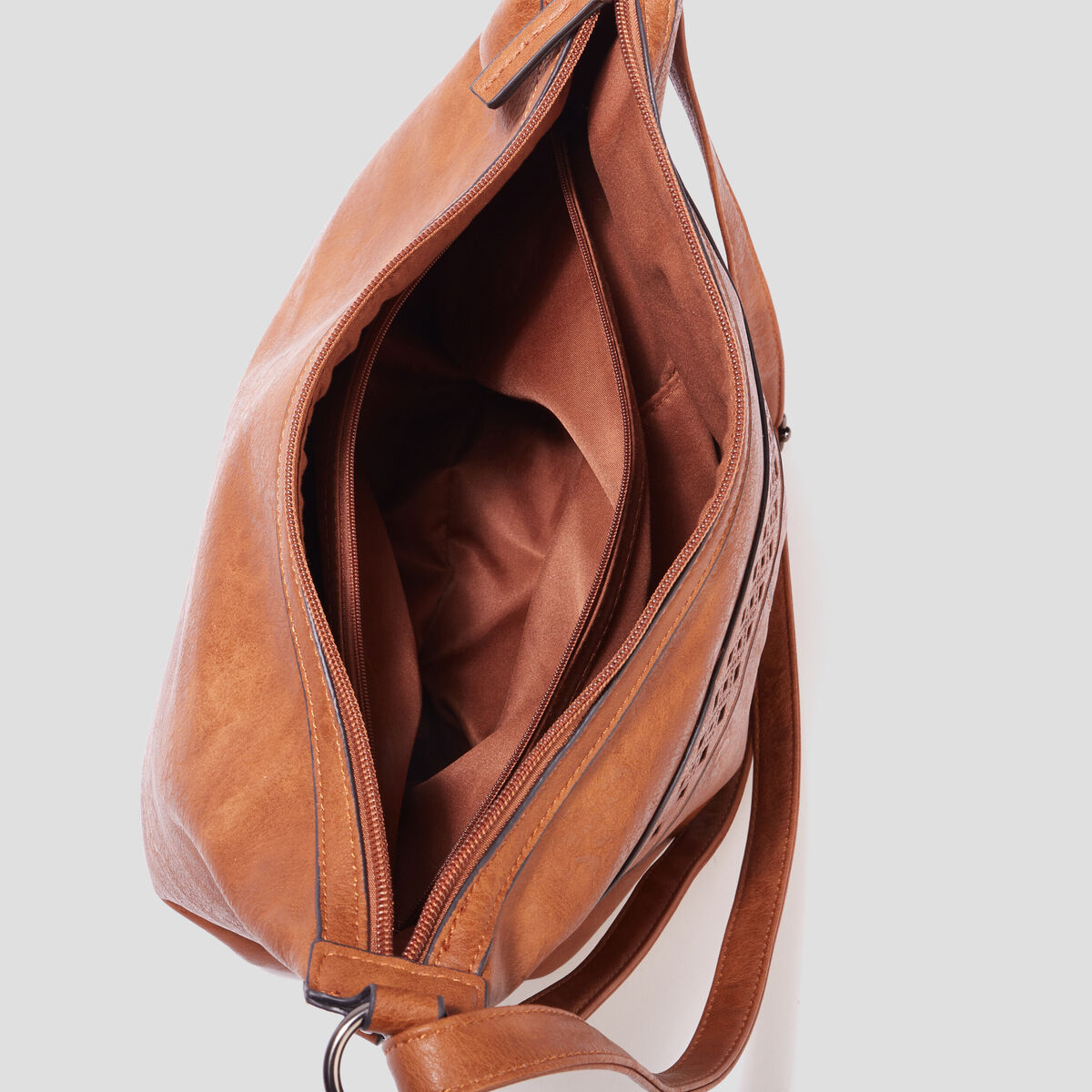 Sac seau avec perforations marron cognac femme