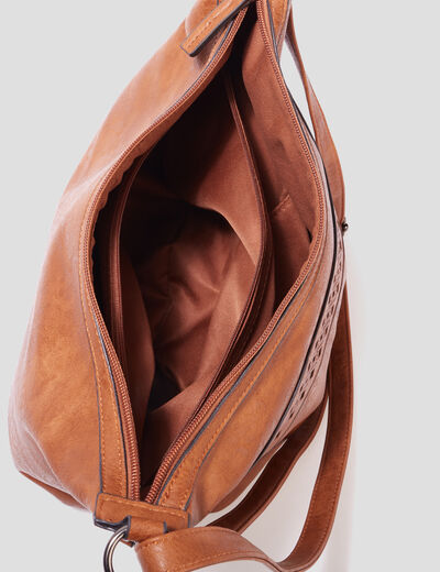 Sac seau avec perforations marron cognac femme