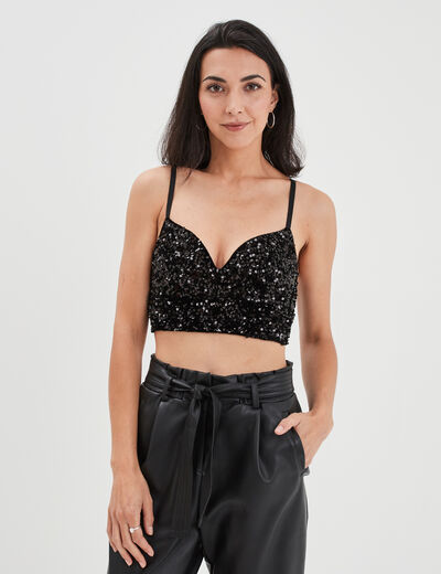 Soutien-gorge bustier paddé à sequins noir femme