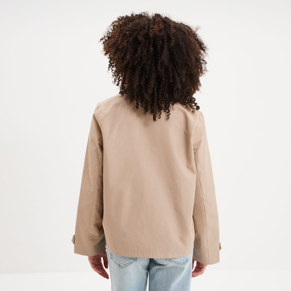 Trench court double boutonnage beige femme