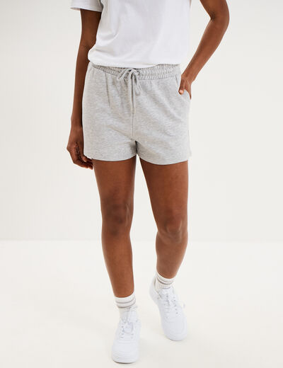 Short de jogging molletonn&eacute; ajust&eacute; gris clair femme