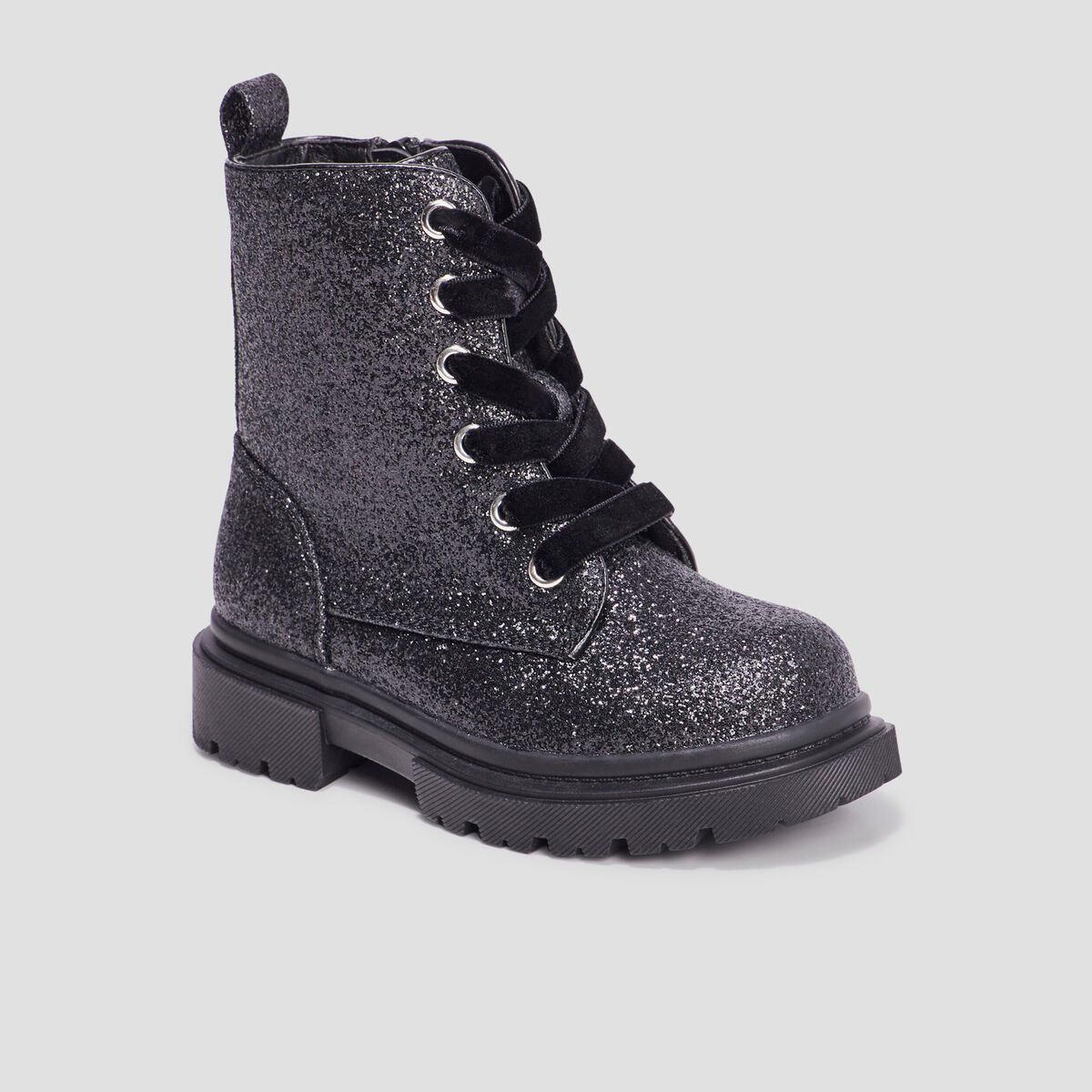 Bottines à paillettes crantées noir fille