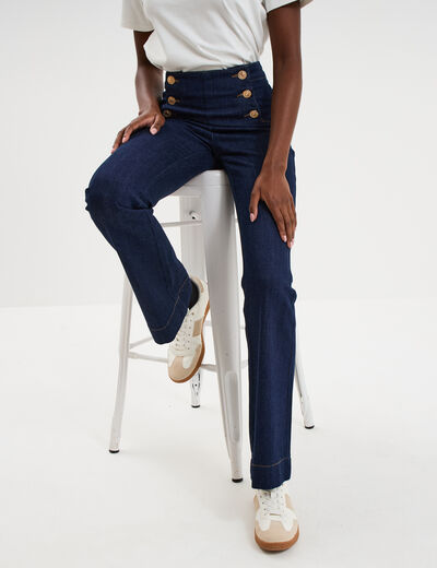 Jean flare &agrave; pont denim brut femme