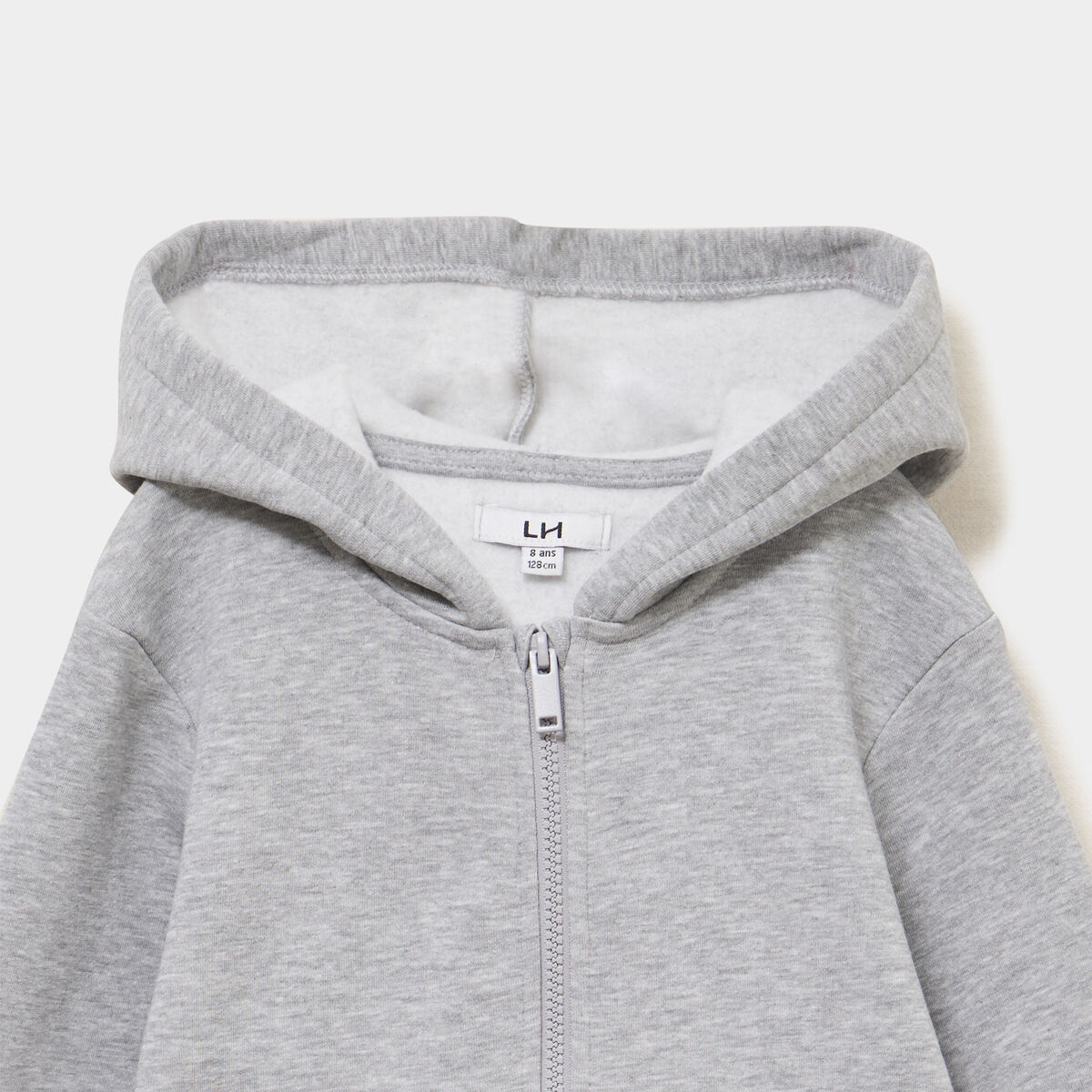 Sweat zipp&eacute; &agrave; capuche en molleton gris clair gar&ccedil;on