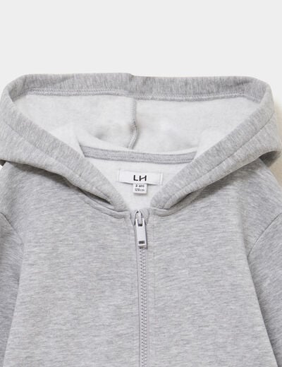 Sweat zipp&eacute; &agrave; capuche en molleton gris clair gar&ccedil;on
