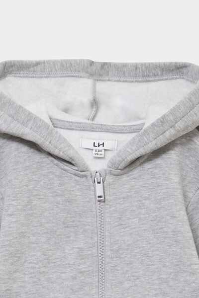 Sweat zipp&eacute; &agrave; capuche en molleton gris clair gar&ccedil;on