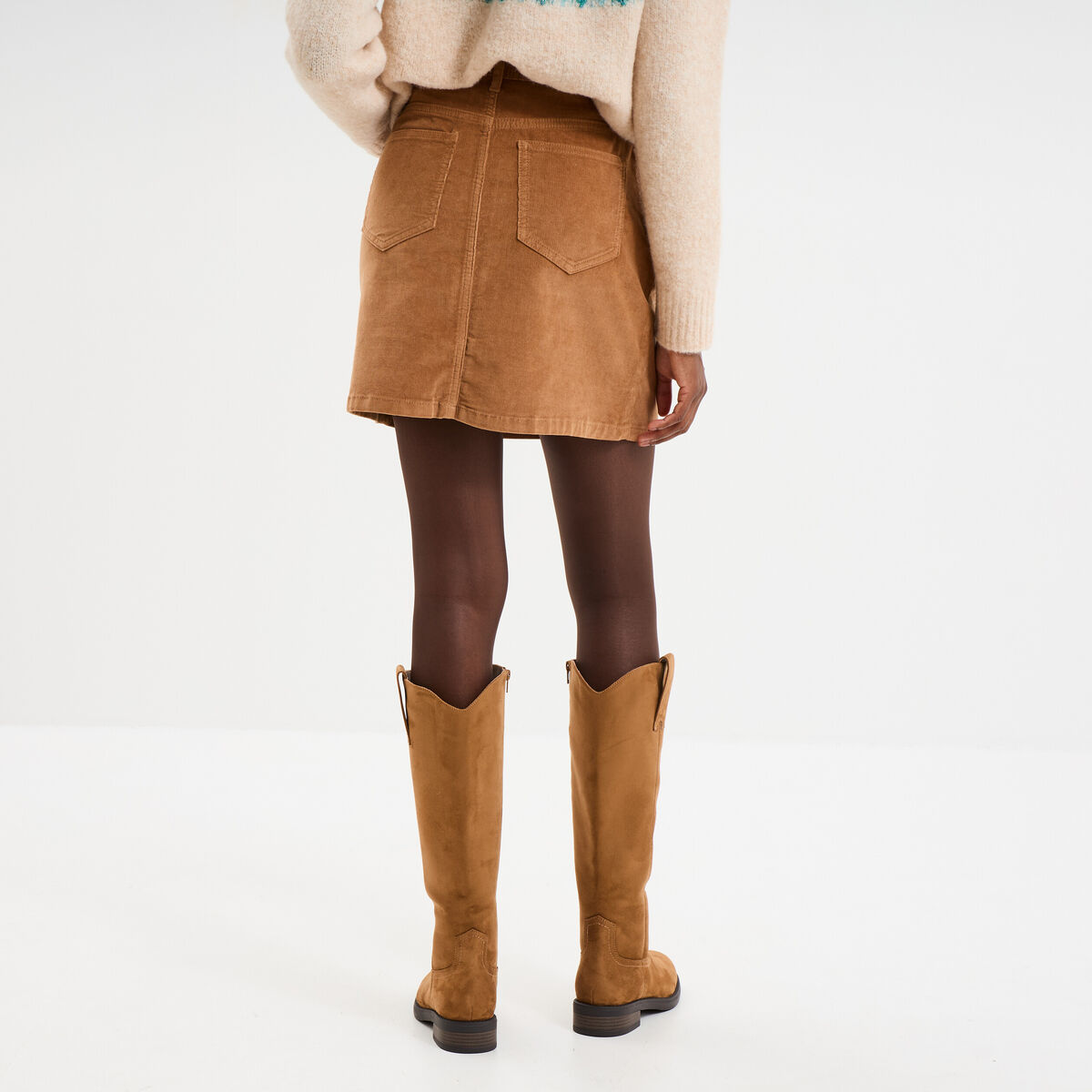 Jupe effet velours courte beige femme
