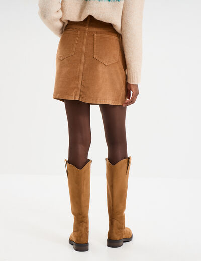 Jupe effet velours courte beige femme