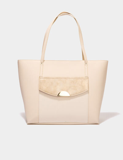 Sac cabas avec rabat sable femme