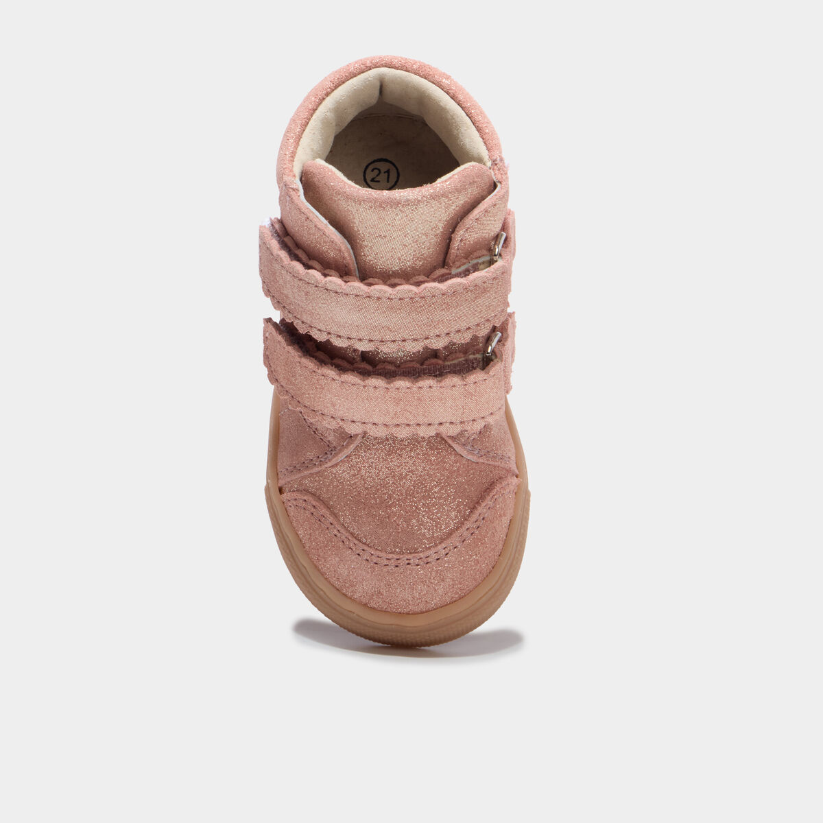 Bottillons &agrave; scratchs en cuir rose b&eacute;b&eacute; fille