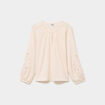 Blouse manches brod&eacute;es ajour&eacute;es coton beige femme