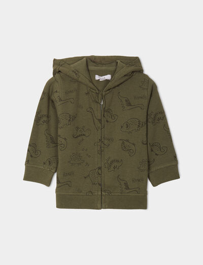 Sweat zippé à capuche coton vert kaki bébé garçon