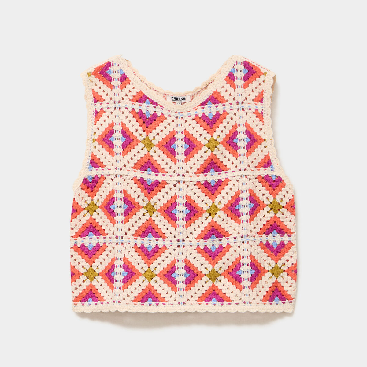 D&eacute;bardeur sans manches effet crochet multicolore femme