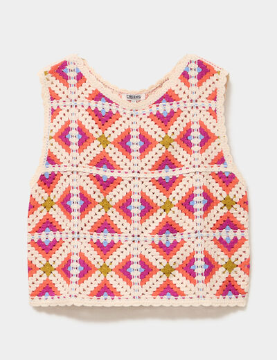 D&eacute;bardeur sans manches effet crochet multicolore femme