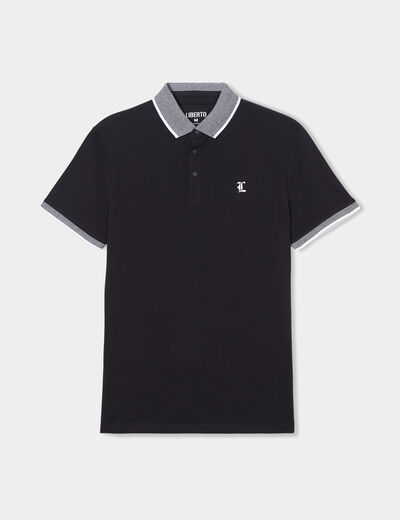 Polo coton ajusté manches courtes noir homme