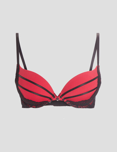 Soutien-gorge push-up micro dentelle rouge femme