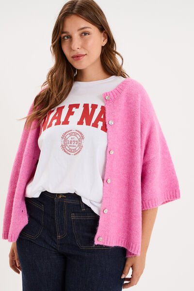 Gilet manches courtes col rond oversize rose femme grande taille