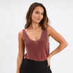 Débardeur maille col en V marron cognac femme
