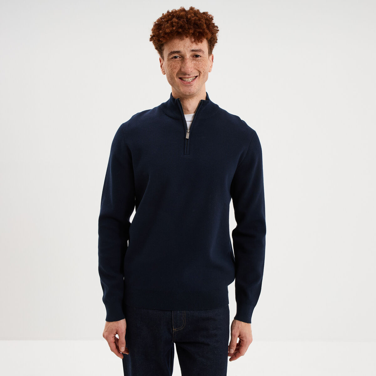 Pull camionneur manches longues bleu marine homme