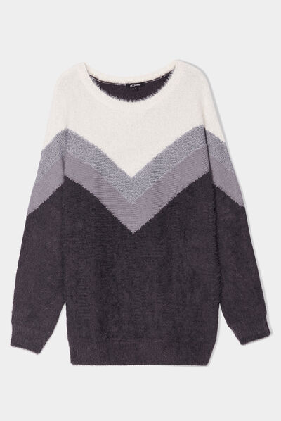 Pull manches longues gris clair femme