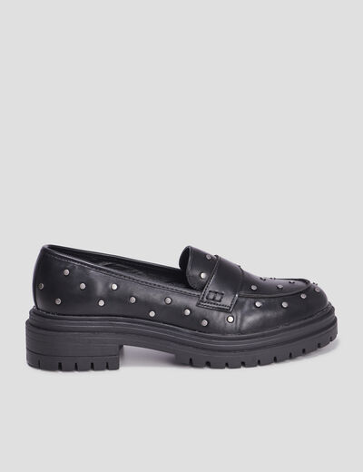 Mocassins crantés à clous noir femme