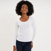 T-shirt coton col rond manches longues blanc femme