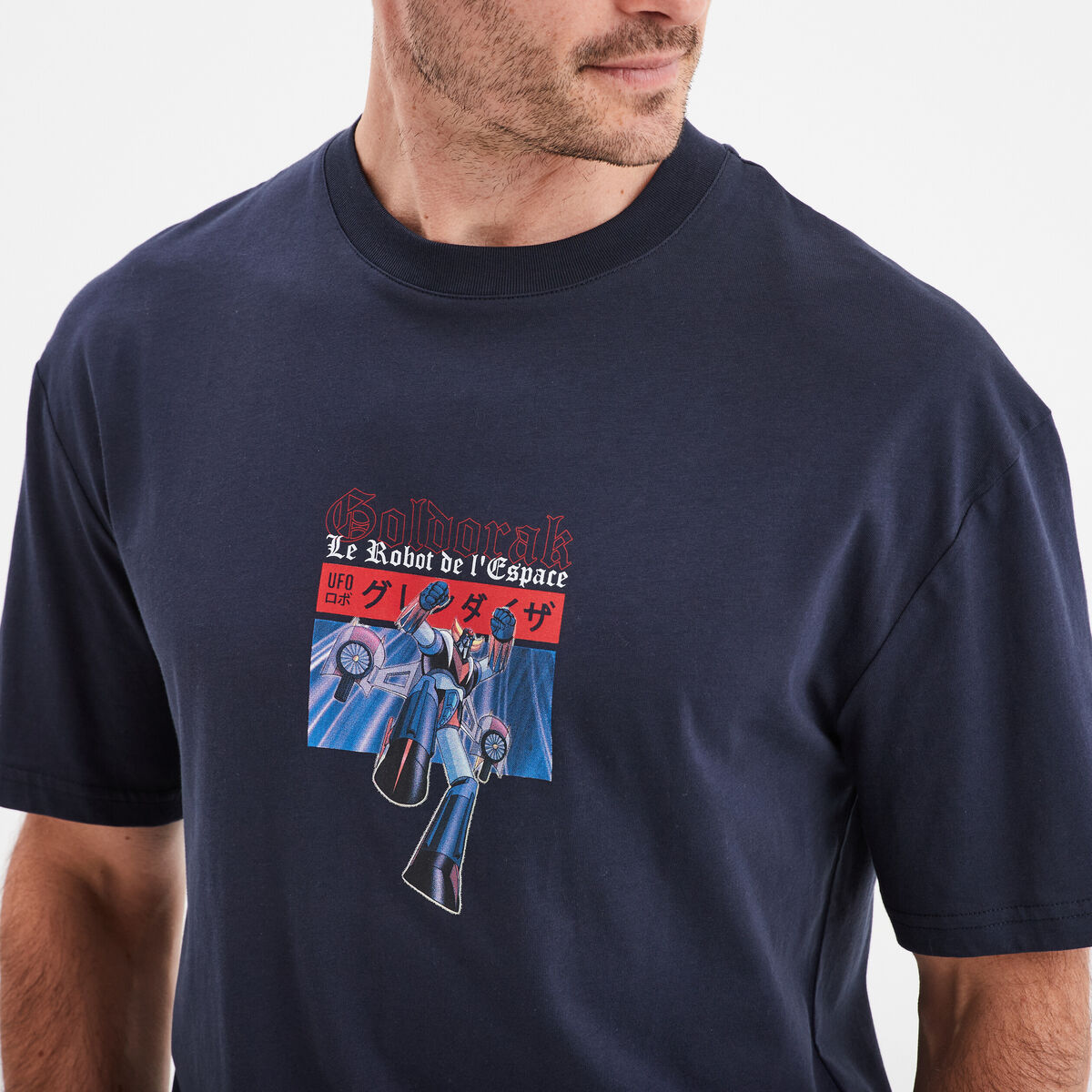 T-shirt manches courtes coton Goldorak bleu marine homme