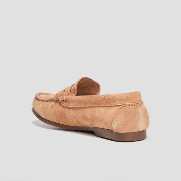 Mocassins aspect suédine en cuir beige femme