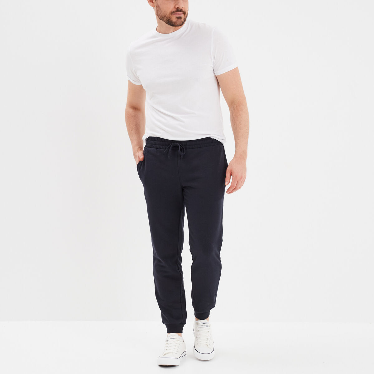Pantalon jogging droit molleton bleu marine homme
