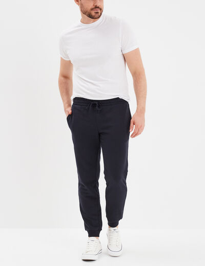 Pantalon jogging droit molleton bleu marine homme