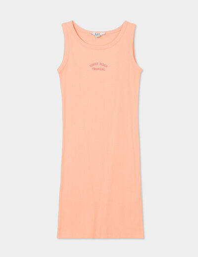 Robe maille côtelée sans manches coton rose saumon fille
