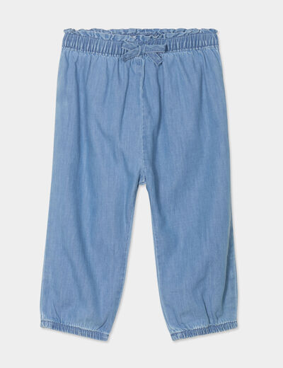 Pantalon en jean taille élastiquée coton denim double stone bébé fille