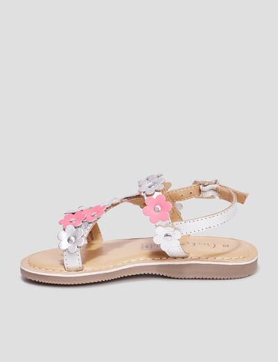 Sandales brides à fleurs en cuir Creeks rose fille