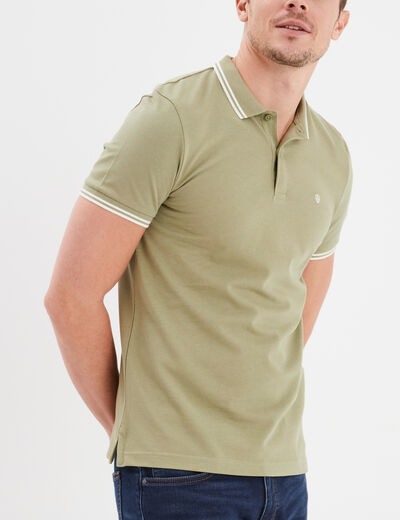 Polo manches courtes bords contrastés vert kaki homme