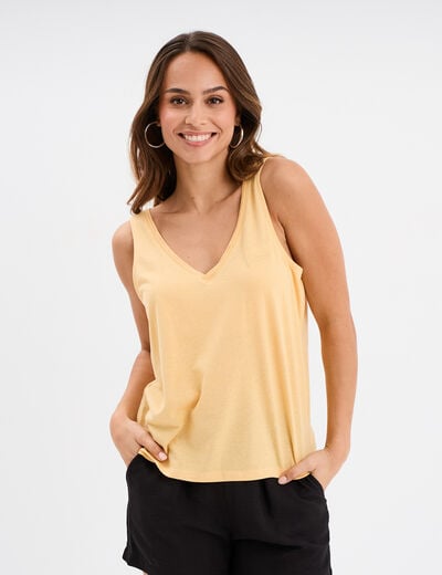 Débardeur col et dos en V jaune clair femme