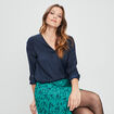 Blouse à revers manches 3/4 bleu marine femme