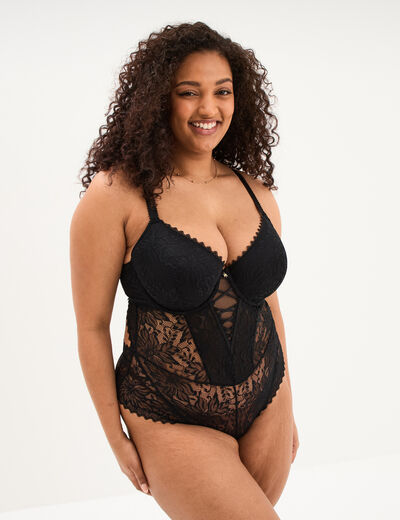 Body en dentelle avec la&ccedil;age noir femme grande taille