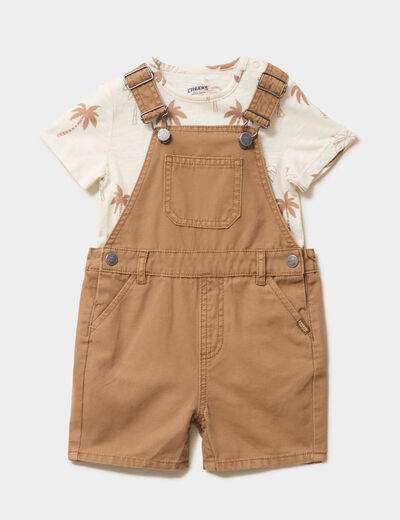 Ensemble salopette et t-shirt coton marron b&eacute;b&eacute; gar&ccedil;on