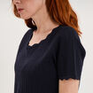 Pull col rond textur&eacute; manches courtes bleu fonc&eacute; femme