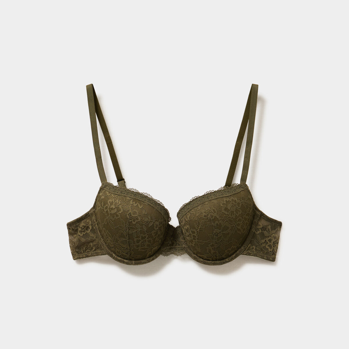 Soutien-gorge corbeille padd&eacute; dentelle vert kaki femme
