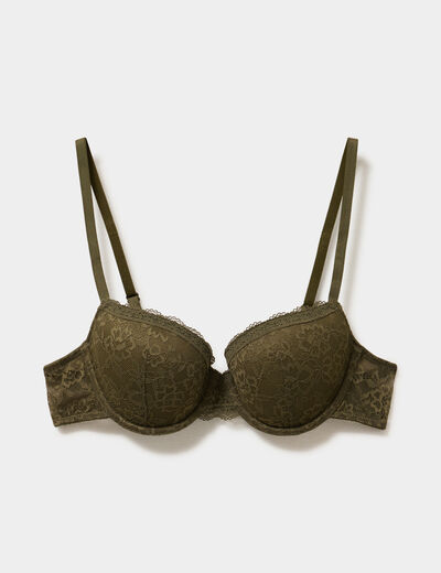 Soutien-gorge corbeille padd&eacute; dentelle vert kaki femme