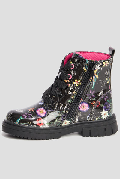Bottines vernies print fleuri noir fille