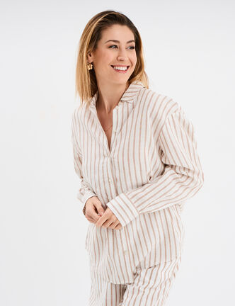 Chemise oversize lin mélangé blanc femme