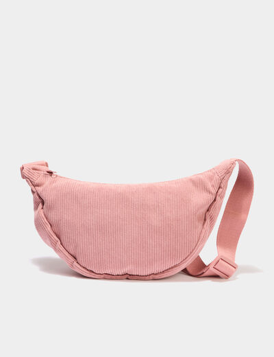 Sac banane effet velours c&ocirc;tel&eacute; vieux rose femme