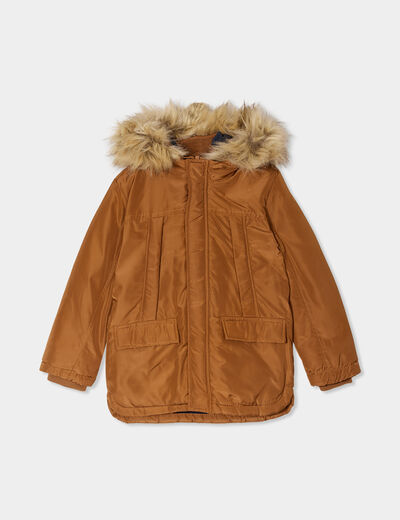 Parka à capuche fausse fourrure camel garçon