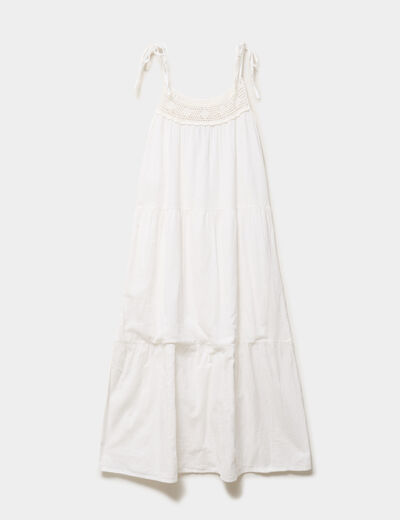 Robe longue bretelles nou&eacute;es coton blanc femme